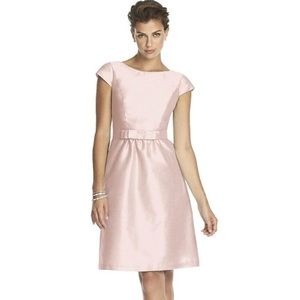 Alfred Sung Dupioni Bateau Neck Cocktail Length
